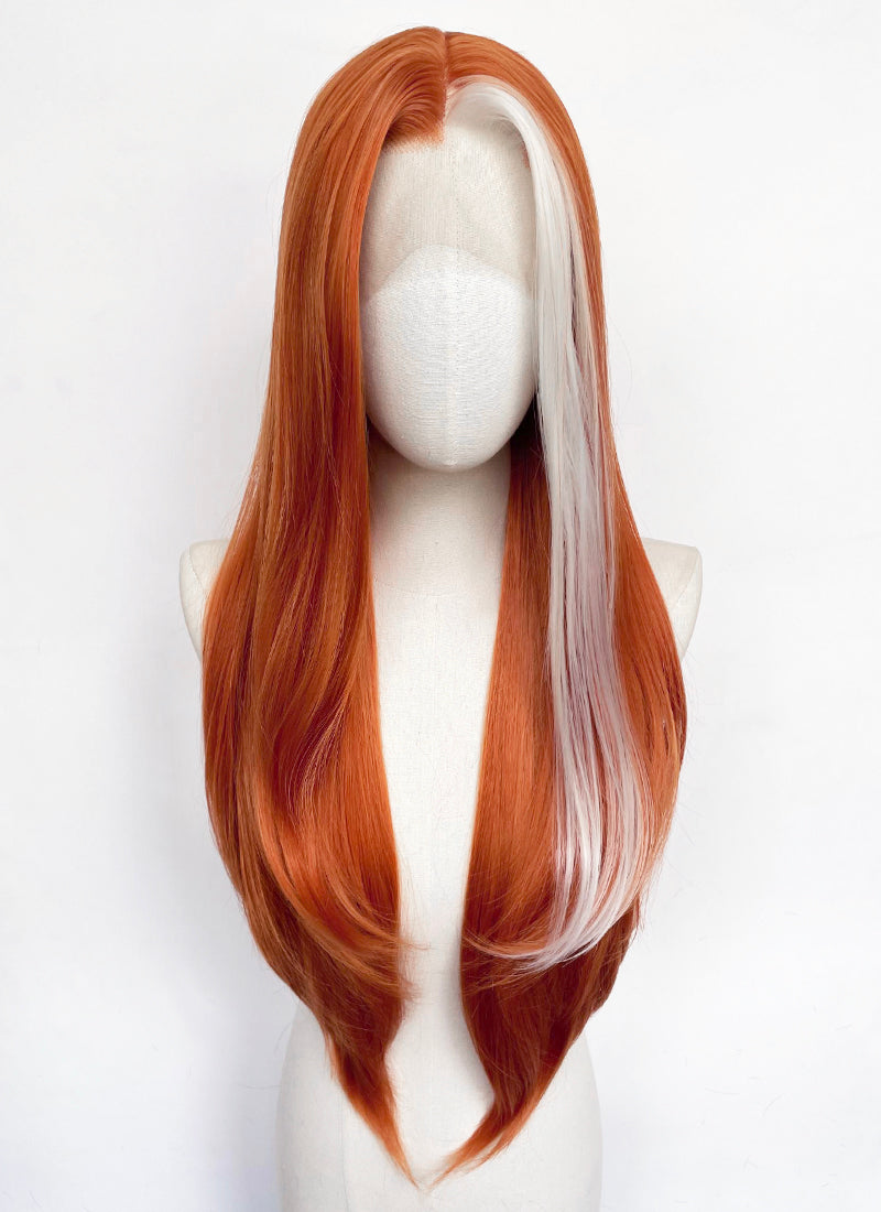 Ginger And White Single Money Piece Straight Lace Front Synthetic Wig LW4061