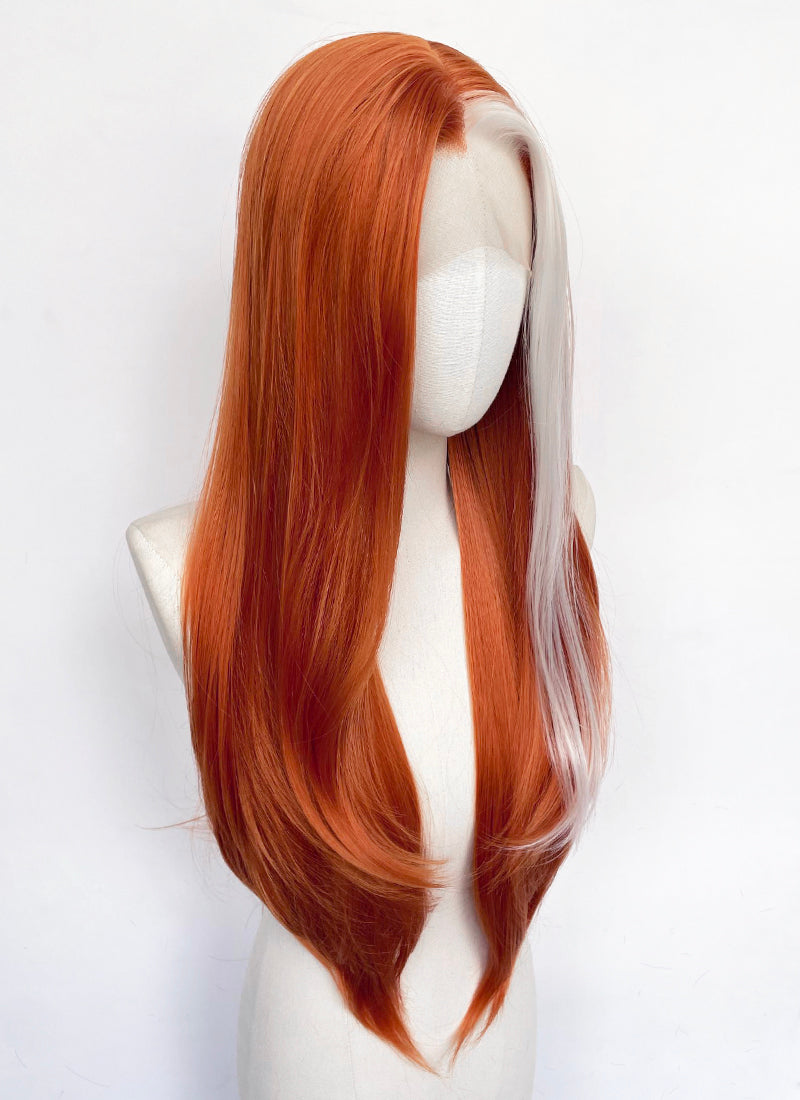 Ginger And White Single Money Piece Straight Lace Front Synthetic Wig LW4061