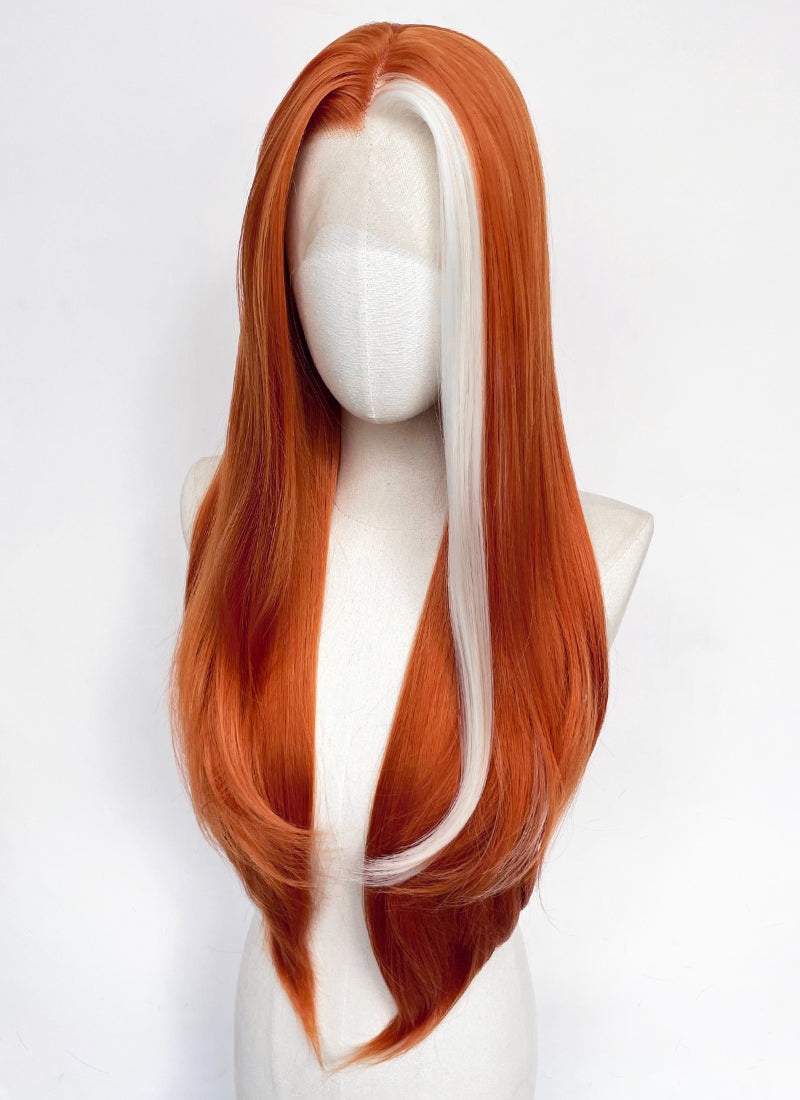 Ginger And White Single Money Piece Straight Lace Front Synthetic Wig LW4061