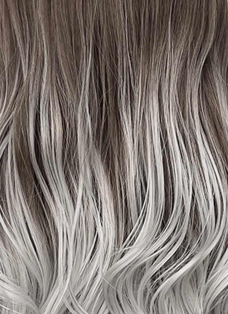 Fourth Wing Violet Sorrengail Brunette Silver Grey Ombre Braided Lace Front Synthetic Wig LF2519