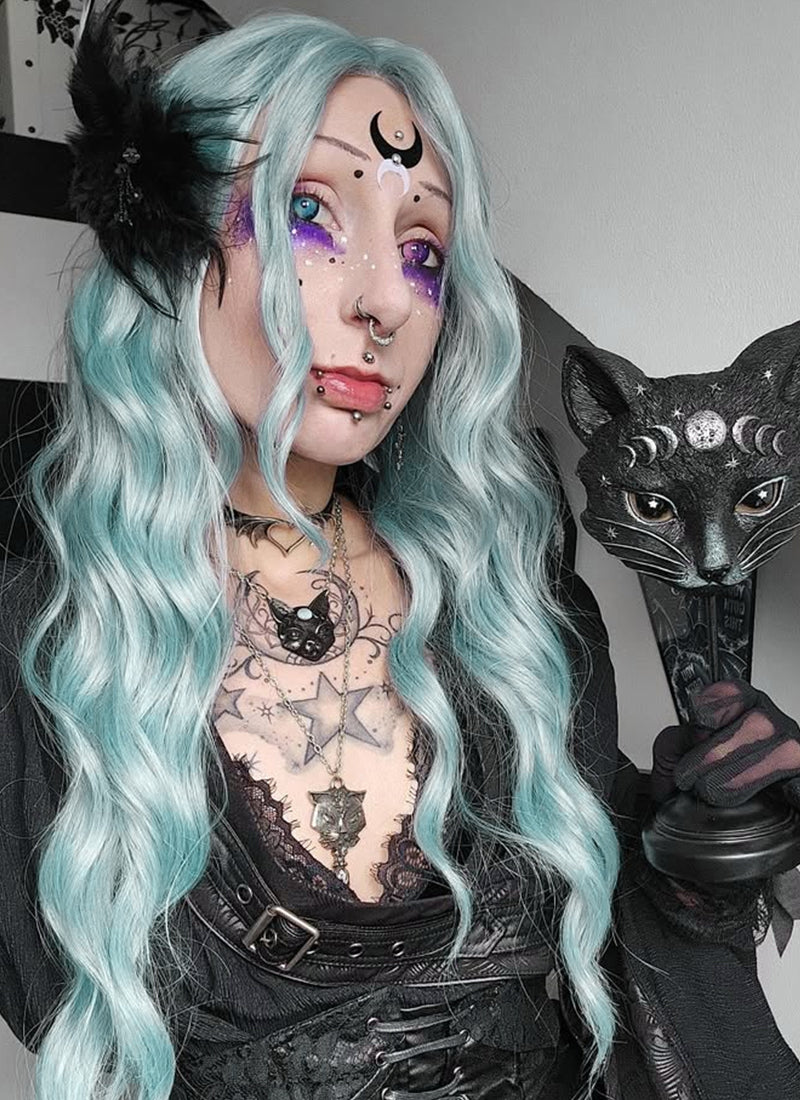 Pastel Blue Wavy Synthetic Wig NL084