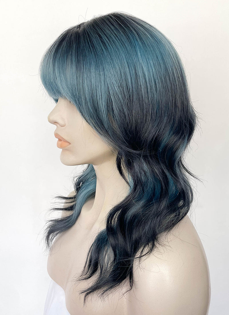Blue Mixed Black Wavy Synthetic Hair Wig NS598