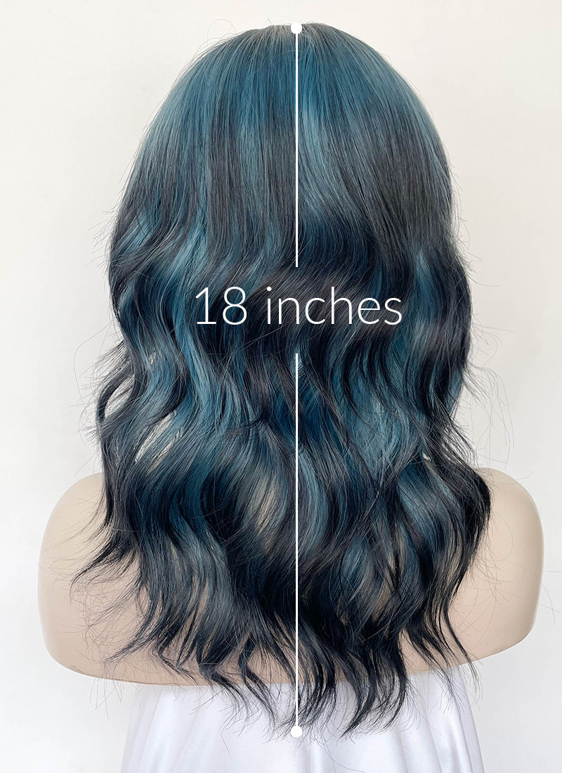 Blue Mixed Black Wavy Synthetic Hair Wig NS598