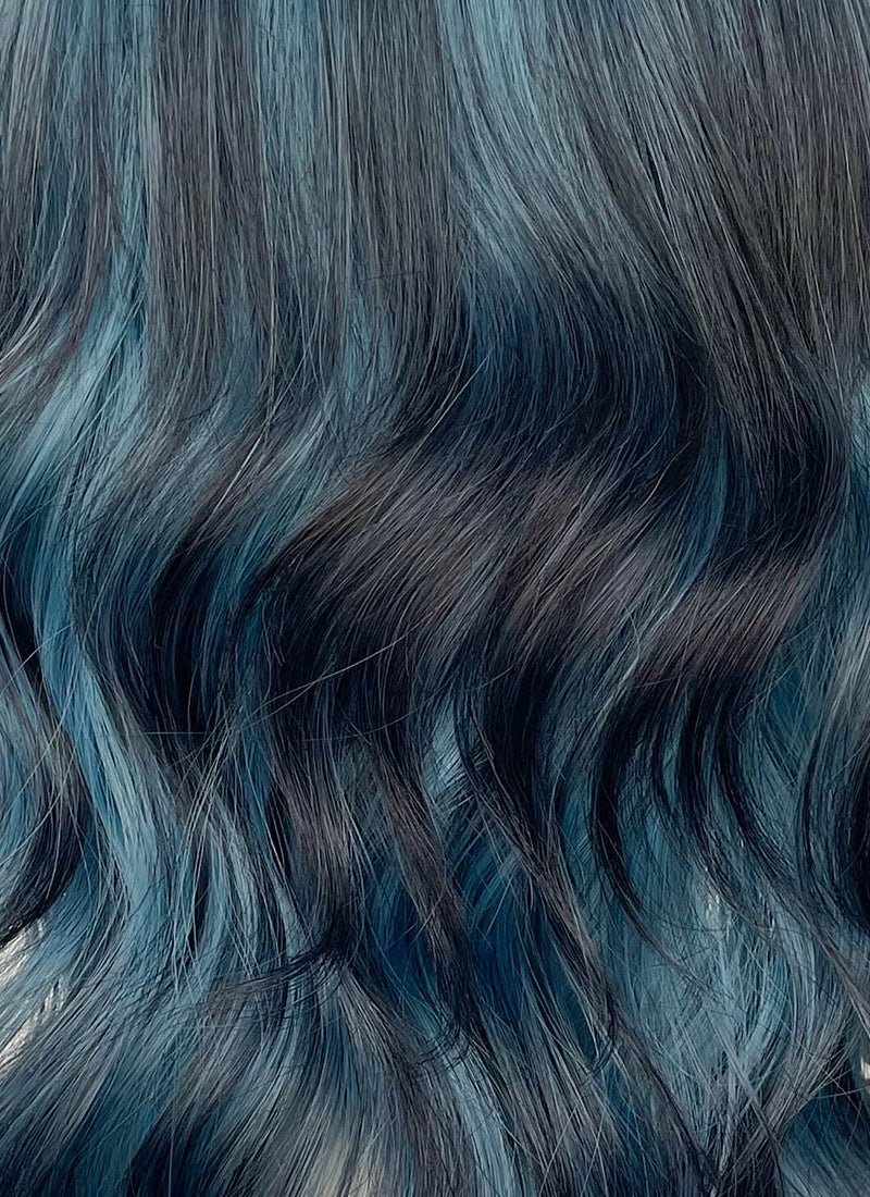 Blue Mixed Black Wavy Synthetic Hair Wig NS598