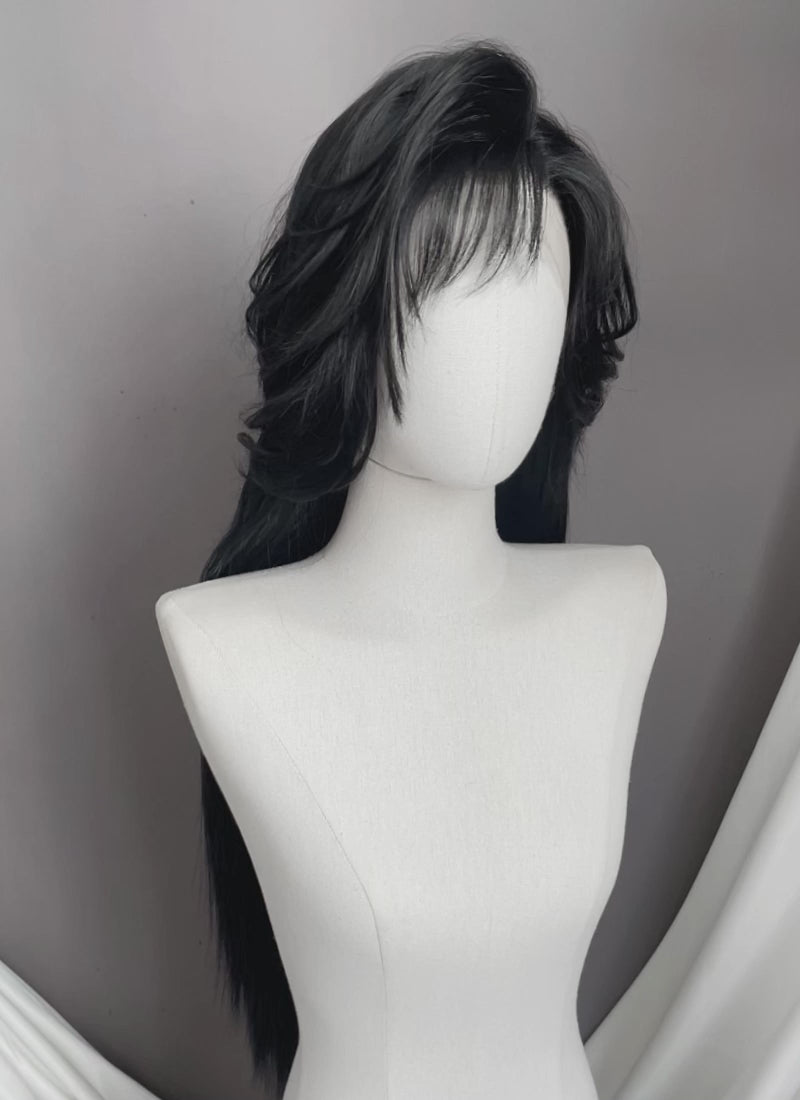 Jet Black Straight Lace Front Synthetic Hair Wig With Fuffy Bang LF8053