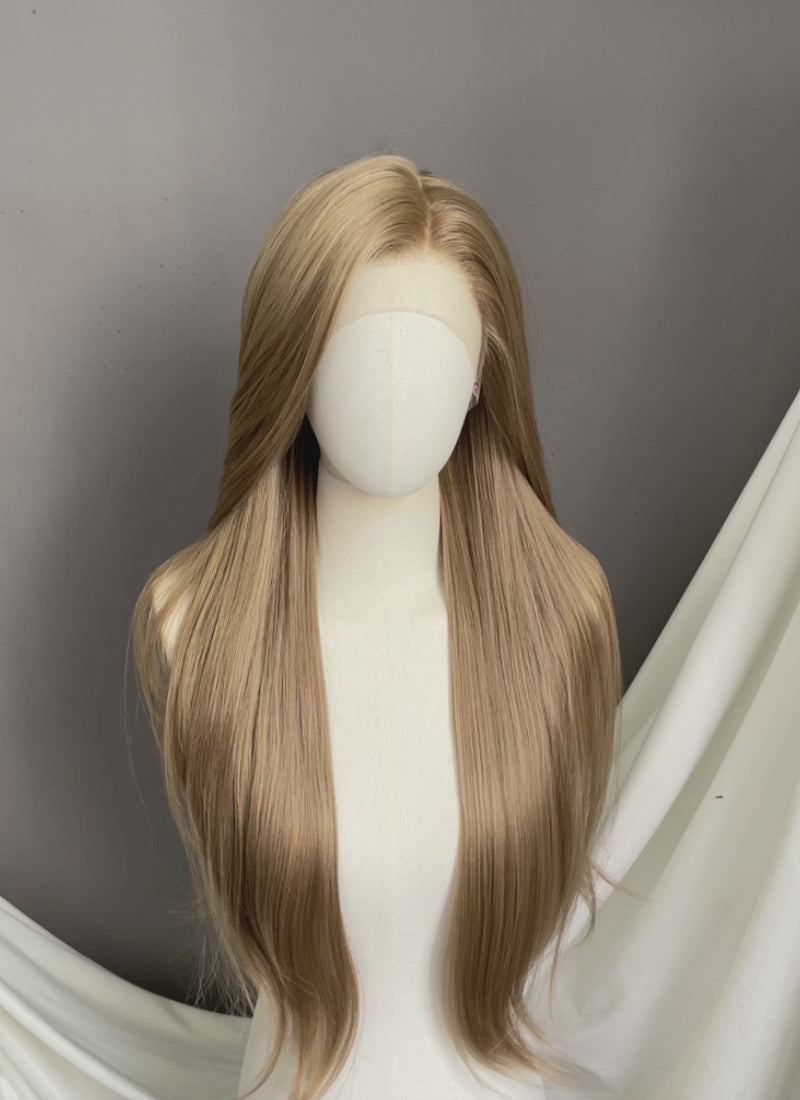 Medium Blonde Straight Lace Front Synthetic Wig LFK5575
