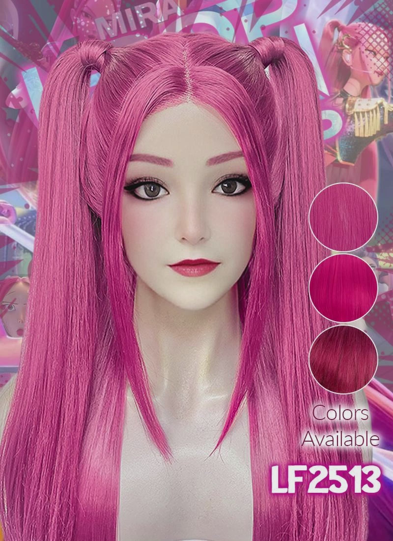 KPop Demon Hunters Mira Yaki Hot Pink Braided 13" x 6" Lace Top Synthetic Wig LF2513