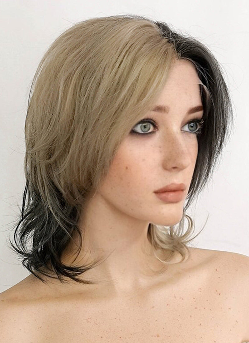 Blonde Black Split Gemini Color Wavy Lace Front Synthetic Wig LF5104A