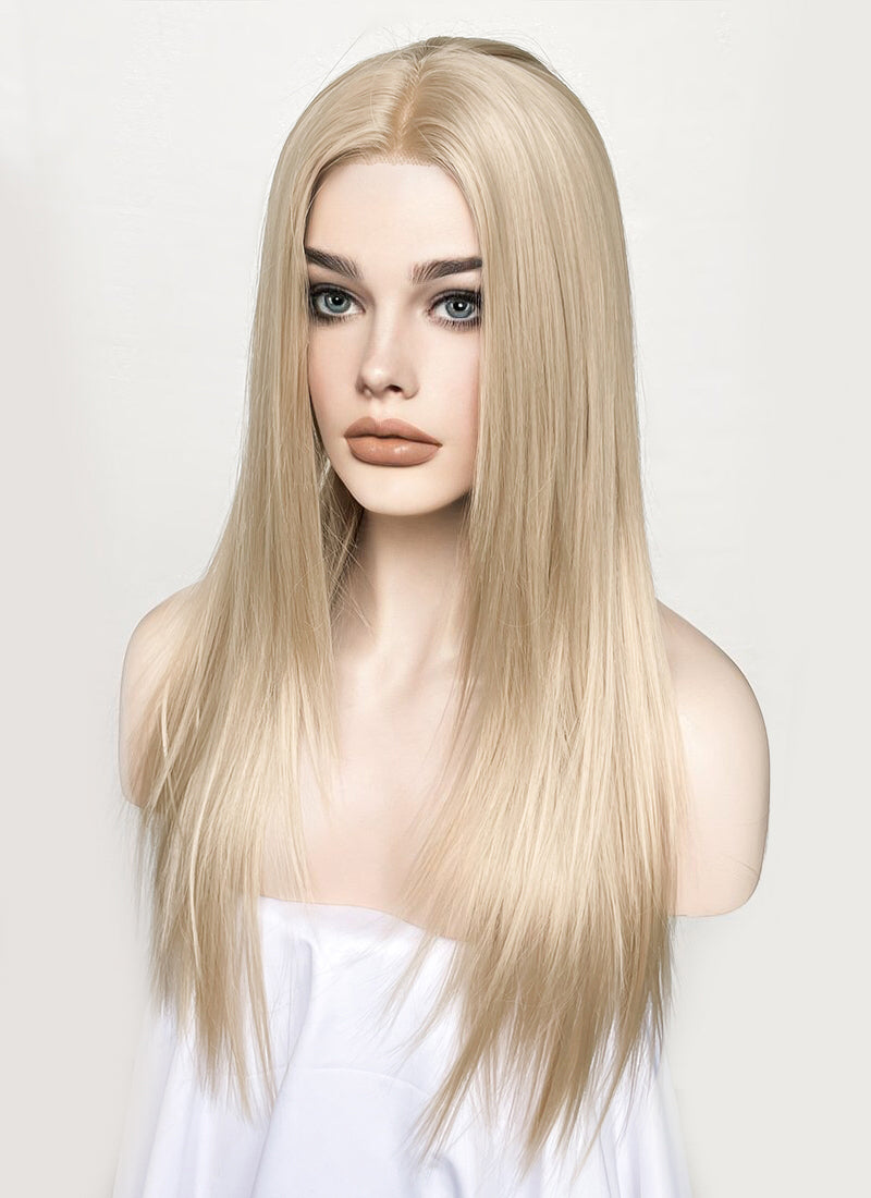 Ash Blonde Straight Hush Layered Cut Lace Front Synthetic Wig LFK5536A