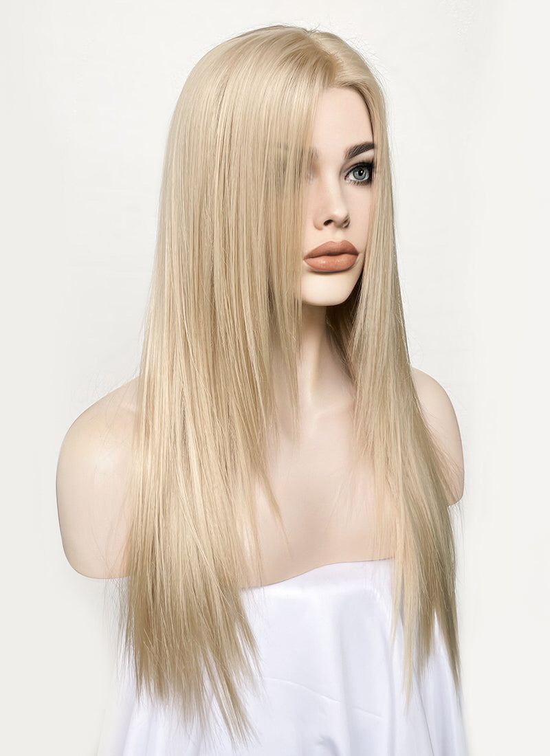 Ash Blonde Straight Hush Layered Cut Lace Front Synthetic Wig LFK5536A