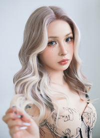 Ash Purple with Blonde Highlights Money Piece Wavy Lace Front Synthetic Wig LF3283