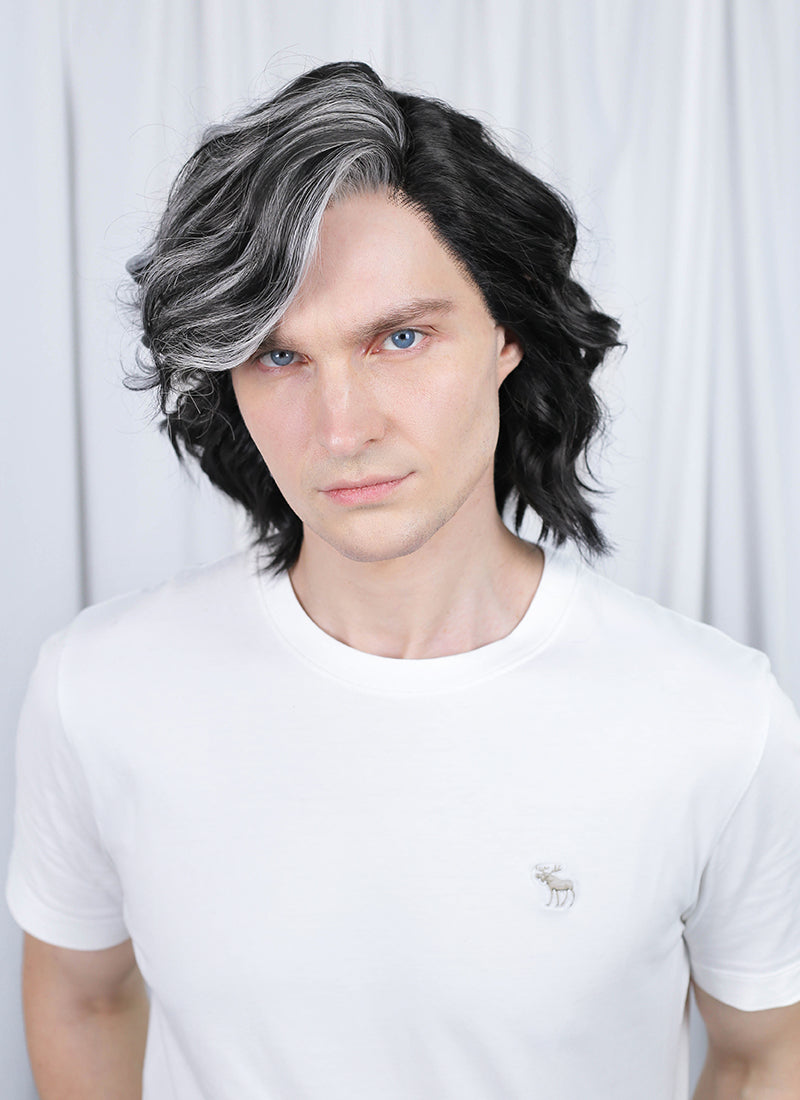 Clair Obscur: Expedition 33 Verso Black Mixed Silver Grey Wavy Lace Front Synthetic Men's Wig LF8067