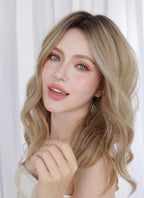 Mixed Blonde With Dark Roots Wavy Mono Top Lace Wig MN013