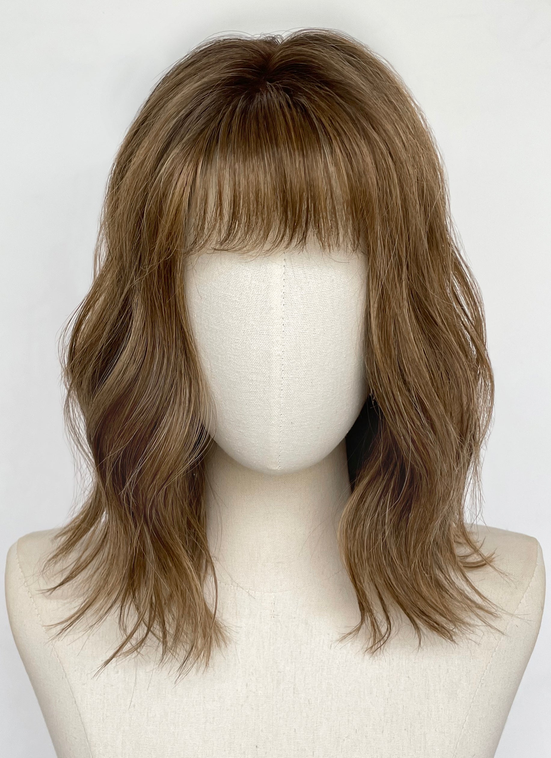 Blonde Mixed Brown With Dark Roots Wavy Mono Top Lace Wig MN014