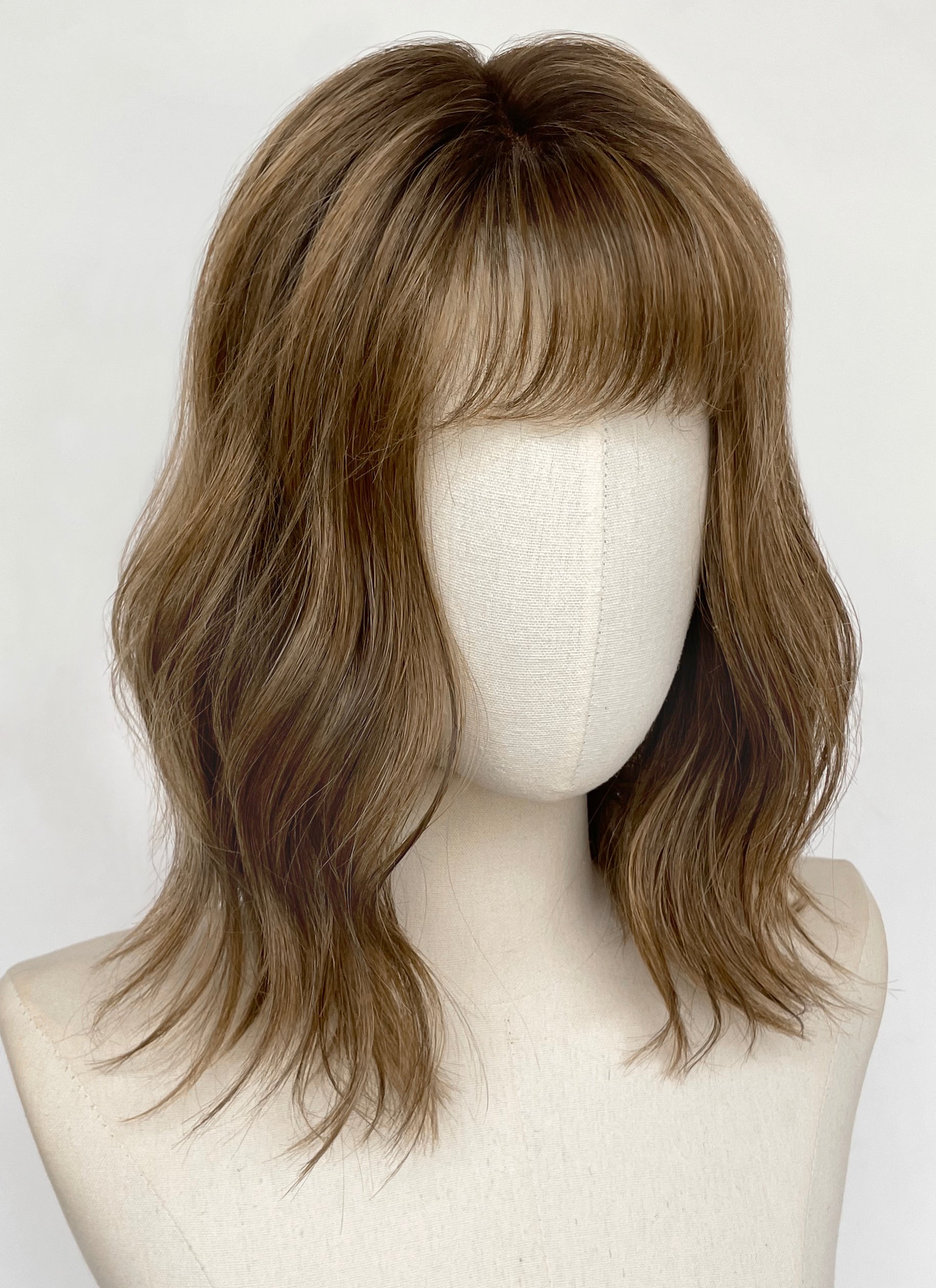 Blonde Mixed Brown With Dark Roots Wavy Mono Top Lace Wig MN014