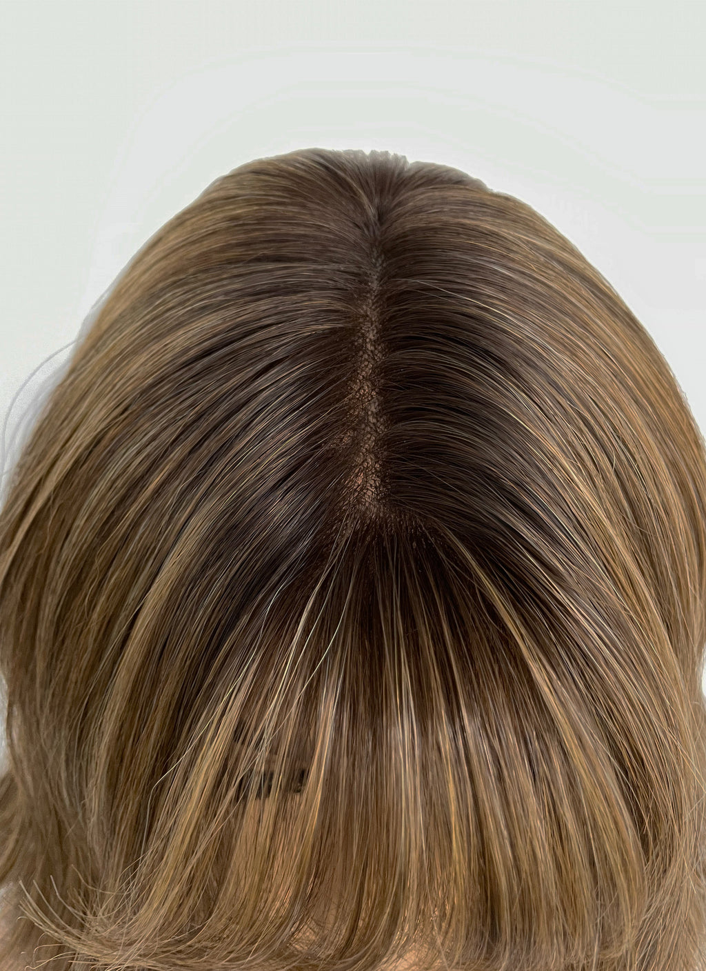 Blonde Mixed Brown With Dark Roots Wavy Mono Top Lace Wig MN014