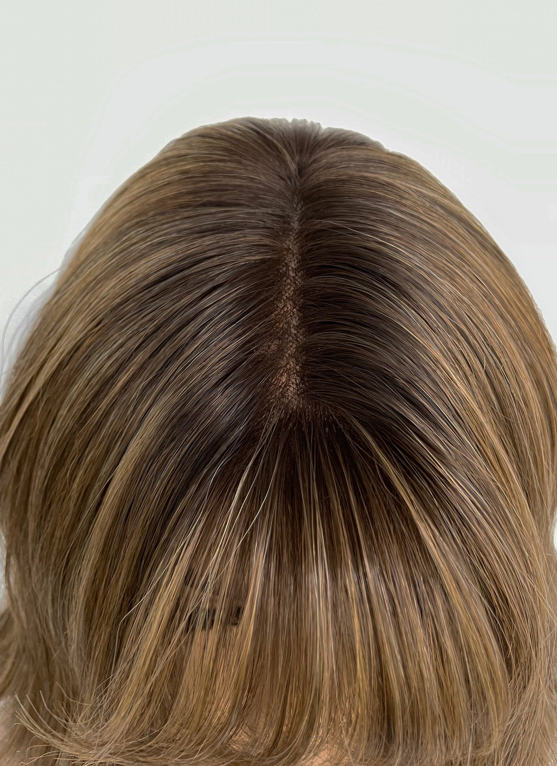 Blonde Mixed Brown With Dark Roots Wavy Mono Top Lace Wig MN014