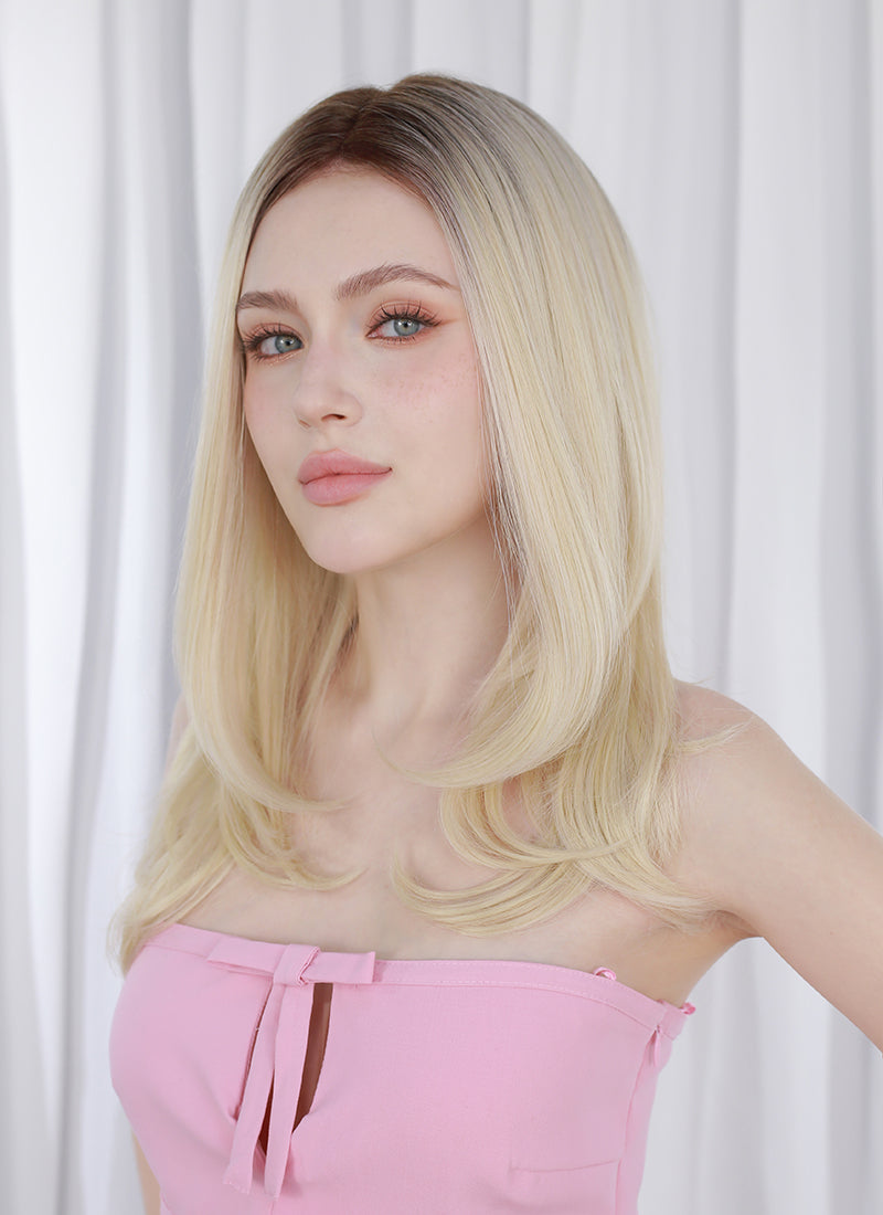 Blonde With Dark Roots Straight Bob Mono Top Lace Wig MN015