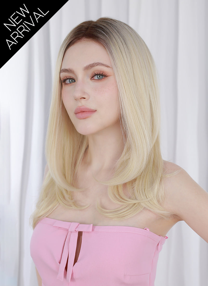 Blonde With Dark Roots Straight Bob Mono Top Lace Wig MN015