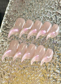 Hyper-Realistic Cat Claw Nude Pink With Iridescent Tip Cute Oval Handmade Press-On Nails NF060