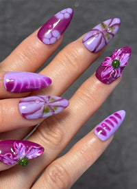 Hand-Carved Purple Elegant & Luxe for Fall/Winter Almond Handmade Press-On Nails NF078