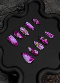 Hand-Carved Purple Elegant & Luxe for Fall/Winter Almond Handmade Press-On Nails NF078
