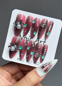 Gothic Spider Halloween Almond Handmade Press-On Nails NF079