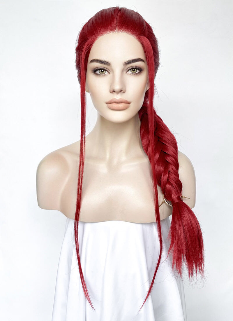 Red Braided Yaki Lace Front Synthetic Wig LF2160