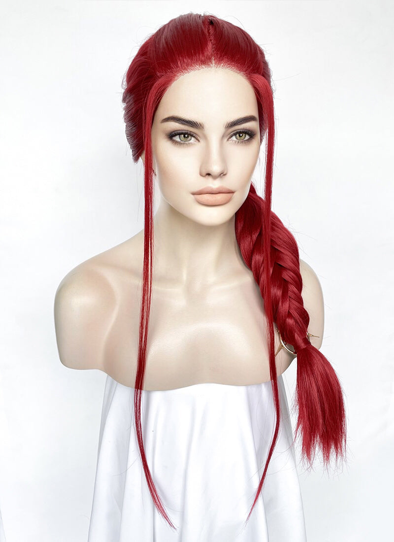 Red Braided Yaki Lace Front Synthetic Wig LF2160