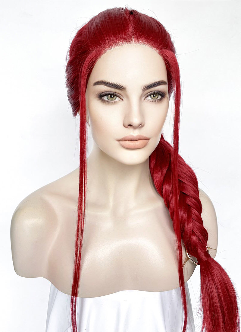 Red Braided Yaki Lace Front Synthetic Wig LF2160