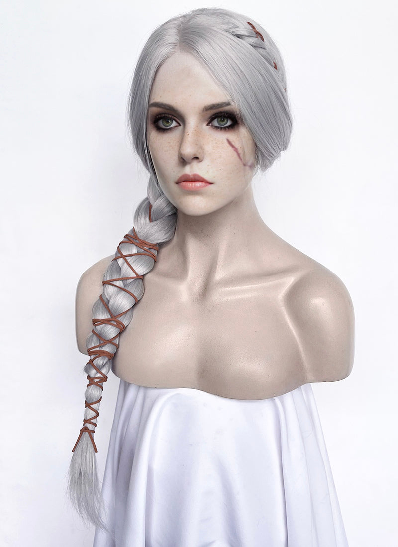 The Witcher IV Ciri Yaki Silver Grey Braided Lace Front Synthetic Wig LF2179