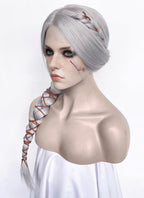 The Witcher IV Ciri Yaki Silver Grey Braided Lace Front Synthetic Wig LF2179
