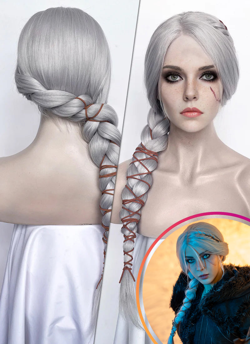 The Witcher IV Ciri Yaki Silver Grey Braided Lace Front Synthetic Wig LF2179