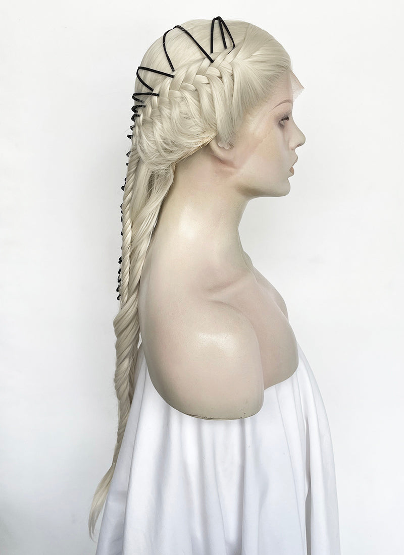 Lady Gaga Platinum Blonde Braided Lace Front Synthetic Wig LF2182
