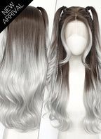 Brunette Silver Grey Ombre Braided Lace Front Synthetic Wig LF2201