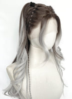 Brunette Silver Grey Ombre Braided Lace Front Synthetic Wig LF2201
