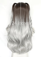 Brunette Silver Grey Ombre Braided Lace Front Synthetic Wig LF2201