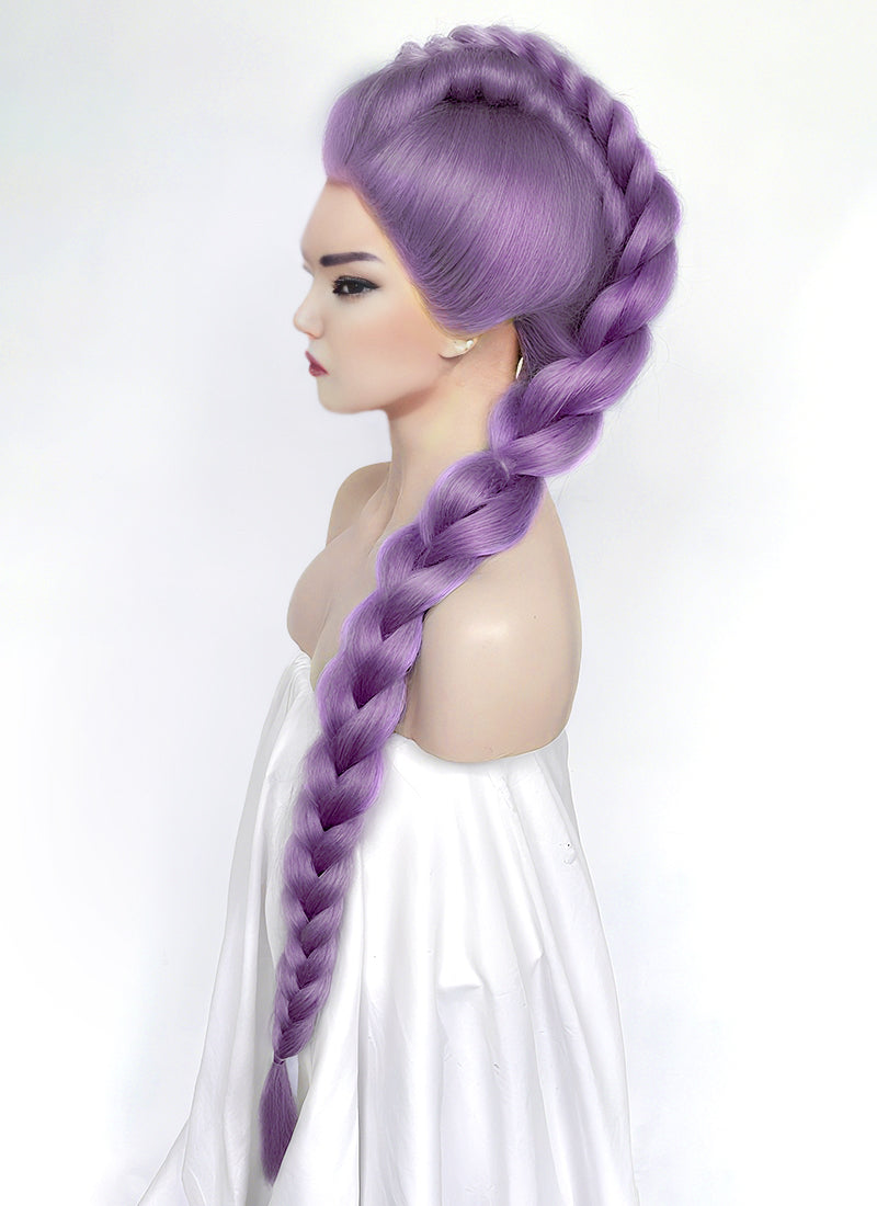 KPop Demon Hunters Rumi Pastel Purple Braided Lace Front Synthetic Wig LF2515