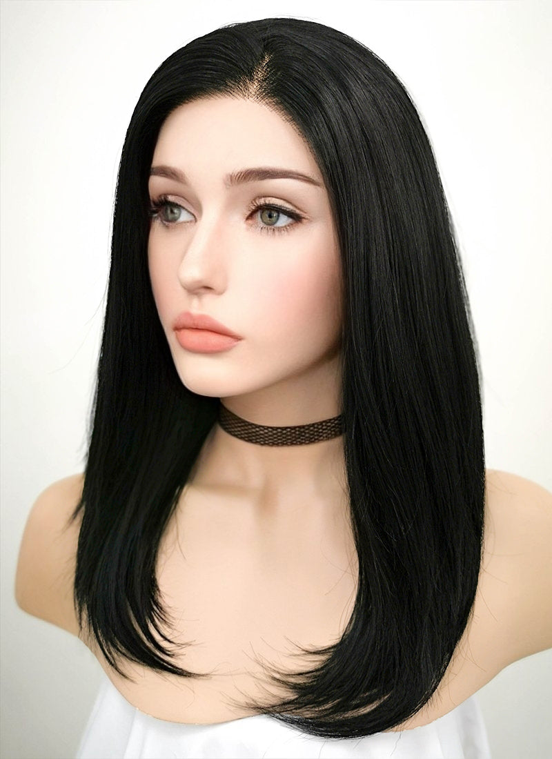 Jet Black Straight Lace Front Synthetic Bob Wig LF262