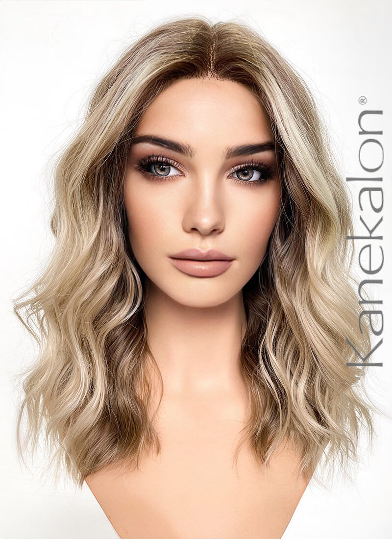 Balayage Blonde Highlights Money Piece Wavy Lace Front Kanekalon Synthetic Wig LF6001