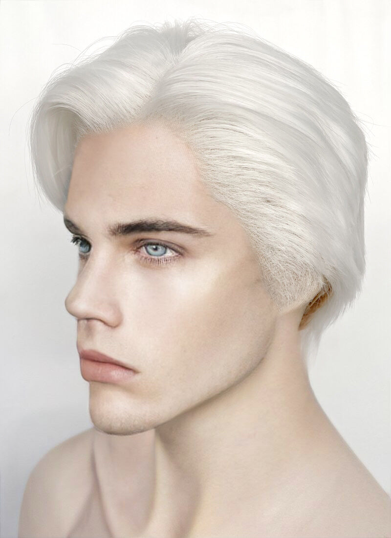 White Straight Lace Front Synthetic Men's Wig LF6047