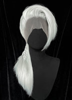 Silver Grey Straight Braided Lace Front Synthetic Wig With Shaved Side LF6058A