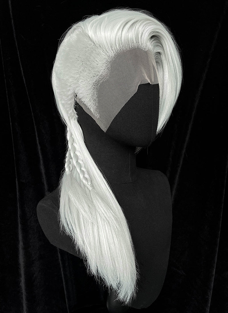 Silver Grey Straight Braided Lace Front Synthetic Wig With Shaved Side LF6058A