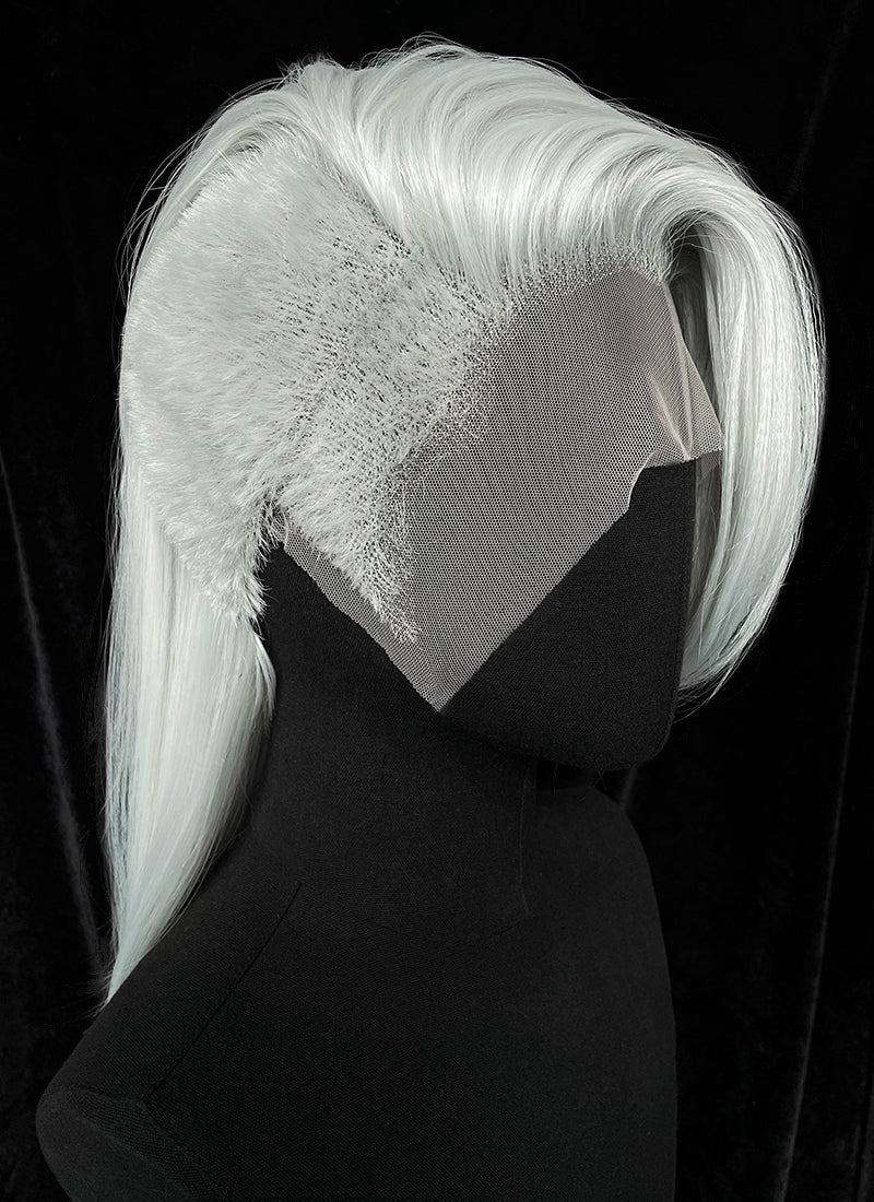 Silver Grey Straight Braided Lace Front Synthetic Wig With Shaved Side LF6058A
