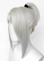 Valorant Jett Silver Grey Straight Yaki Lace Front Synthetic Wig With Ponytail LF6118