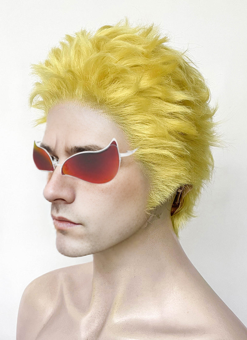 One Piece Donquixote Doflamingo Yellow Wavy Lace Front Synthetic Men's Wig LF6127