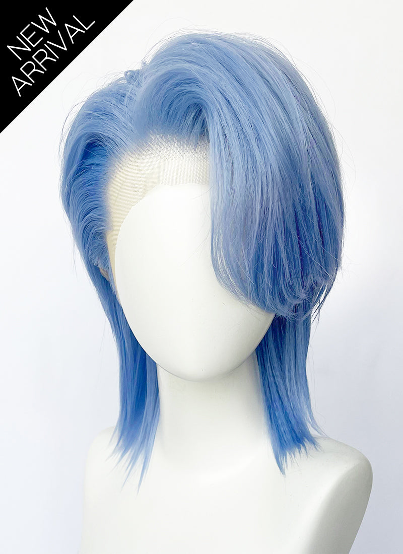 Kpop Pastel Blue Straight Lace Front Synthetic Men's Wig LF6132