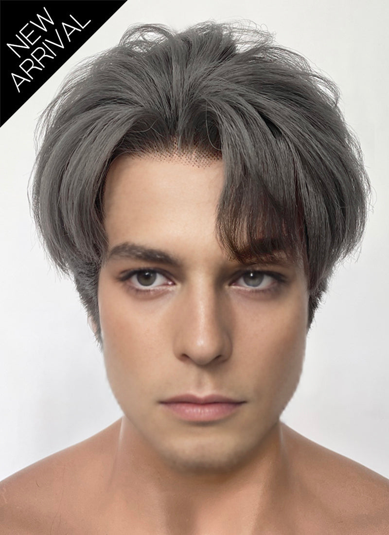 Dark Grey Straight Yaki Lace Front Synthetic Men's Wig LF6133