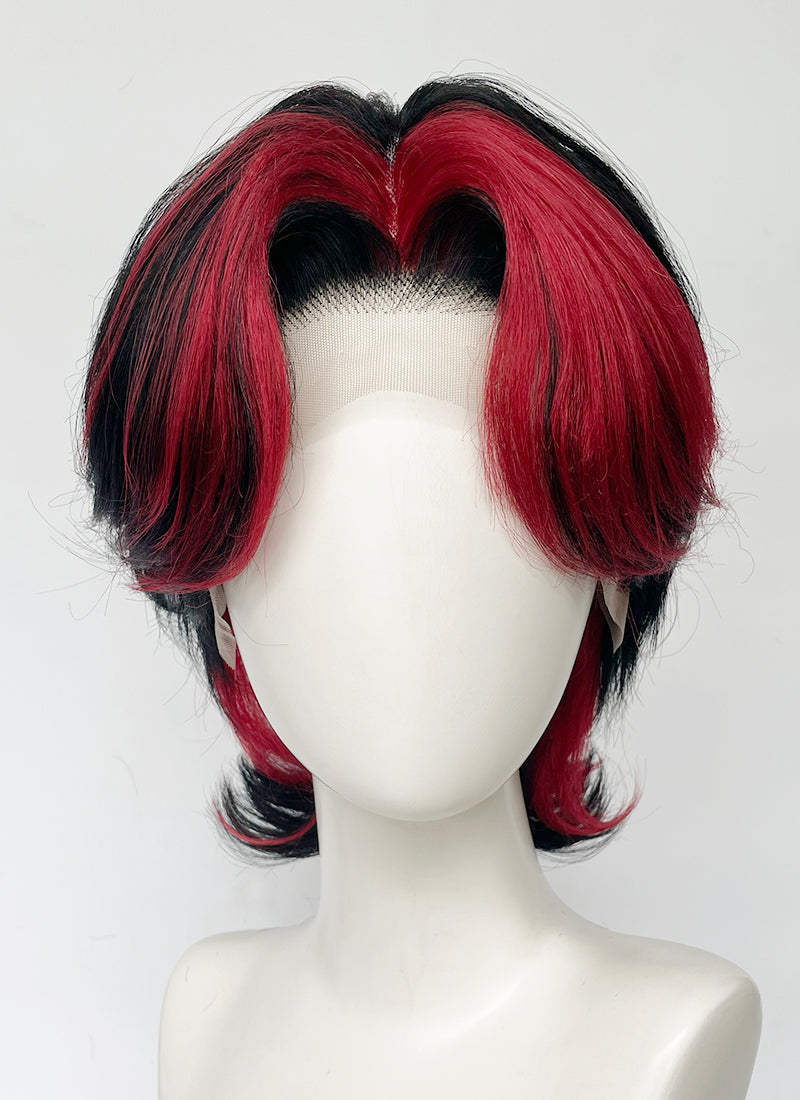 Black Mixed Red Wavy Lace Front Synthetic Men's Wig LF6151