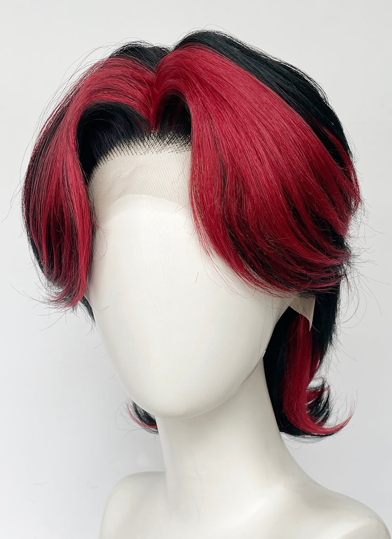 Black Mixed Red Wavy Lace Front Synthetic Men's Wig LF6151